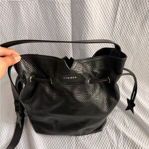Diesel Textured Soft Leather Black Women's Bucket Back